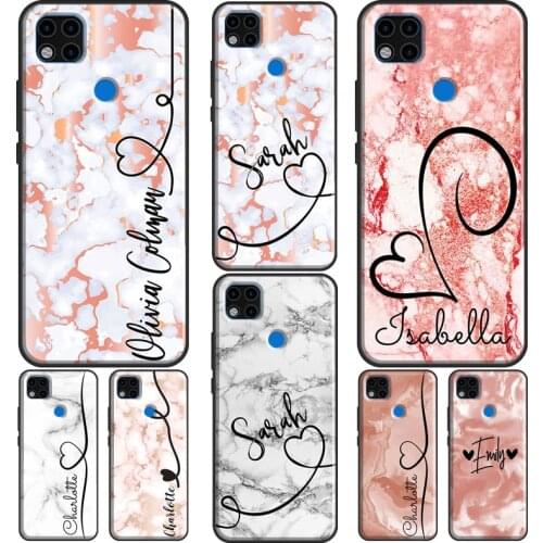 Personalised Initials Name Heart Marble Case For Xiaomi Redmi Note 10 Pro Note 9 Pro Note 8 Pro Note 7 8T 9S 9C 9A 8A 9T Coque