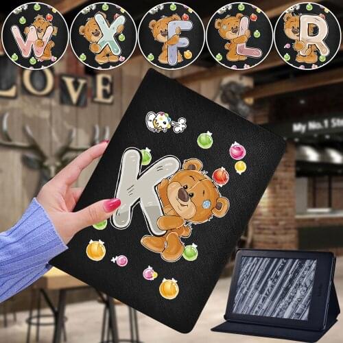 For Amazon Kindle Paperwhite(5th/6th/7th/10th Gen) Pu Leather Stand Cover Bear Letters Tablet Case for Amazon Kindle 10th / 8th