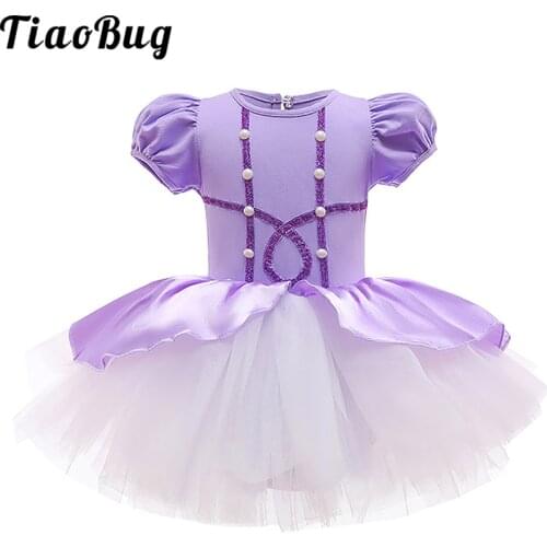 Baby Girls Skirted Ballet Dress Cute Cartoon Dance Leotard Ballet Tutu Dress Children Tulle Puff Sleeve Princess Dress for Girls