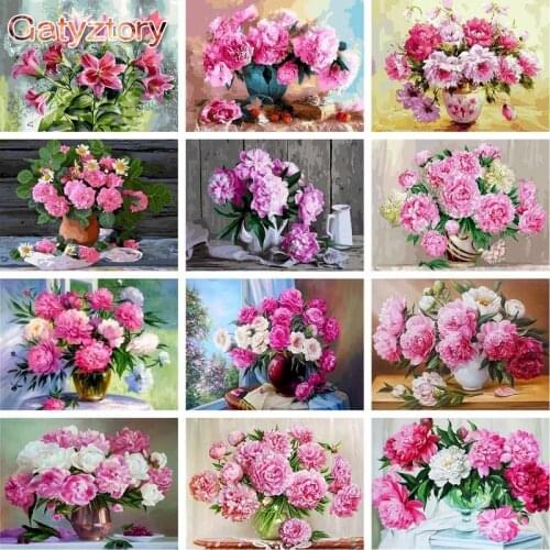 GATYZTORY Pink Rose DIY HandPainted Oil Painting Painting By Numbers Flowers Picture Paint Home Decor Unique Gift