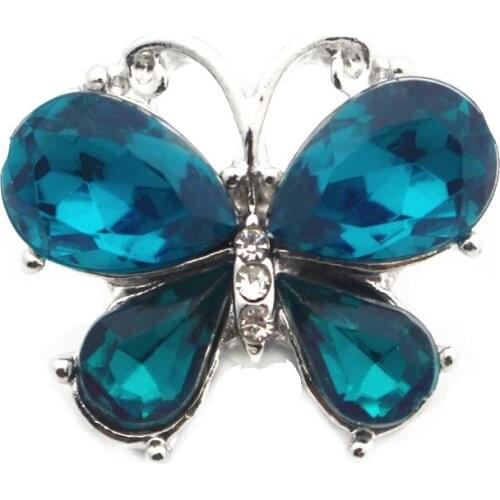 Hot Sale 3pcs/lot Blue Butterfly Crystal Snap Button For 18mm Ginger Women Snap Button Necklace Bracelet DIY Jewelry