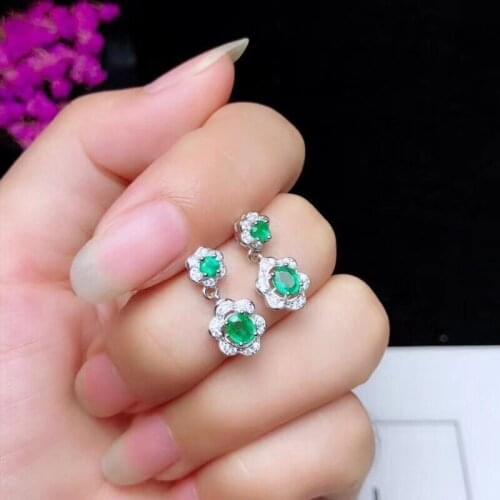 Emerald earring Free shipping Natural real emerald 925 sterling silver earrings 3*3mm 2pcs