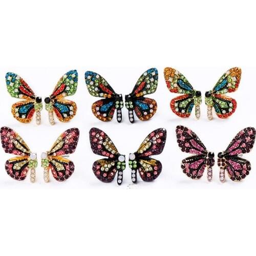 Kissme Two-type Luxury Six-tone Crystal Butterfly Stud Earrings&Ear Hook For Women Pendant Earrings Fashion Jewelry Accessories