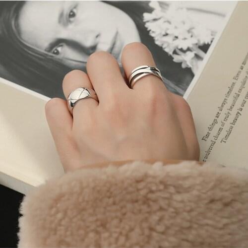 S925 Sterling Silver Rings for Women Fashion Geometric Retro Ring Simple Opening Adjustable Ring Jewelry Wholesale