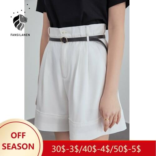 FANSILANEN White Black Green Suit Shorts Thin Loose Pants Wide Leg Pants Women High Waist A-line Casual Pants Women Clothing