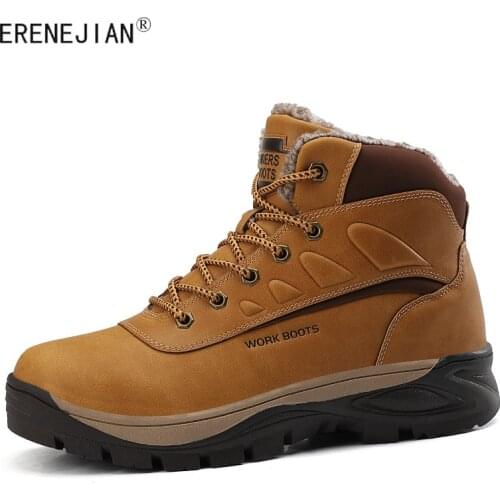 ERENEJIAN Mens Winter Warm Leather Snow Boots Fashion Fleece Lined Thermal Motorcycle Ankle Boots Outdoor Tactical Shoes Botas