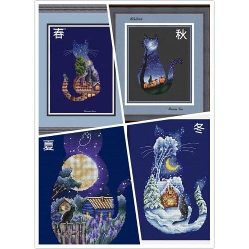 Cat in the moonlight counted cross stitch package flower aida 22ct 25ct 18ct 14ct 11ct black cloth people kit embroidery