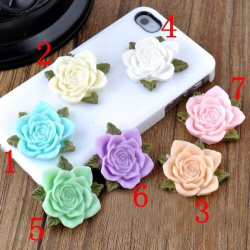 7 color optional 20pcs/set 28mm imitation jade perforation Resin flower Scrapbook DIY Phone Shell /Hair Decoration 009005076
