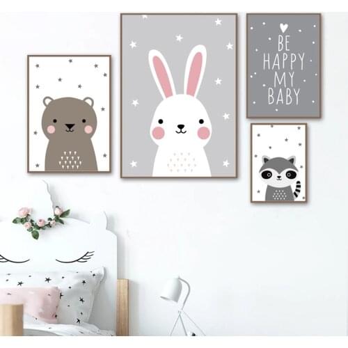 Cartoon Rabbit Painting Moon Stars Posters Wall Art Canvas Prints Fashion Home Decor Modular Pictures Baby Kids Room Bedroom