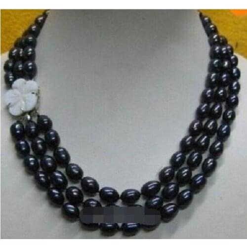 Genuine 3 rows 9-10south sea Black natural Pearl Necklace 17" 18" 19" beautiful Factory Wholesale price Women Giftword Jewelry