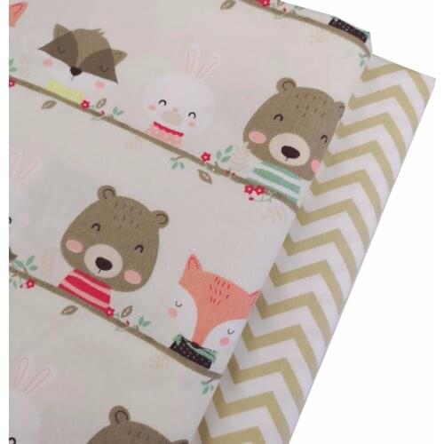 Printed Cartoon Bear Fox Wave Twill Cotton Fabric,Patchwork Cloth,DIY Sewing Quilting Fat Quarter Material For Baby&Child Tissus