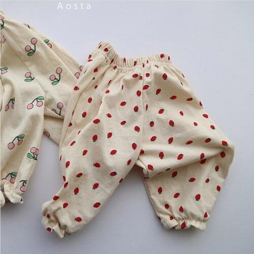 Baby Boys Pants Korean Casual Strawberry Cherry Trousers for Girl Kids Pants Autumn New Arrival Elastic Waist Loose Child Pants