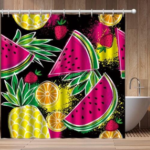 Colorful Fruit Cartoon Cute 3D Print Shower Curtain Bathroom Set With Waterproof Hook Bath Curtain Cartoon Kids African Funny