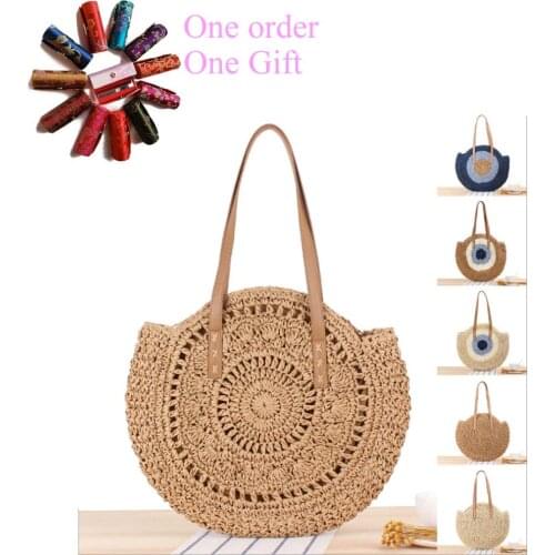 Chinese National Style Round Shape Crossbody and Shoulder Straw Bag Summer Holiday Beach Bag Fashion Womens Handbag