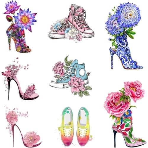 Prajna Shoe Flower Iron On Transfer Patches For Thermal Fashion Girl Clothes Stickers Heat Transfer Vinyl Butterfly Applique DIY