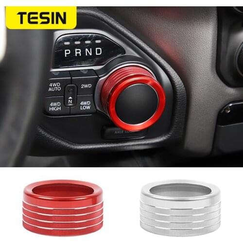 TESIN Car Gear Switch Button Knob Decoration Cover Ring Sticker Fit for Dodge RAM 1500 2018-2020 Car Interior Parts Accessories