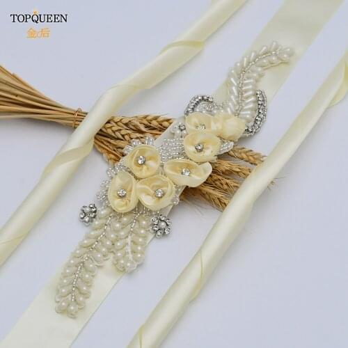 TOPQUEEN S321 Luxury Wedding Bridal Belt Pearls Belt Beading Bride Sash for Wedding Popular Flower Belt Beaded Formal Dress Belt