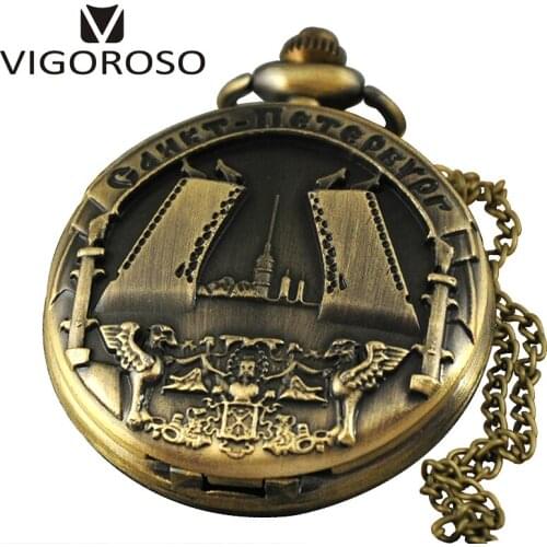 Vintage Bronze Men Fob Quartz Pocket Watch Round Analog Pendant Long Chain Hot Women Necklace Watches Birthday Gifts