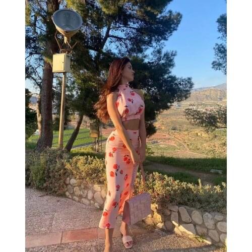 XIKOM 2021 Summer Women Floral Print Sweet Skirts Female A-line Vintage Midi Skirt Ladies Elegant High Waist Split Skirts