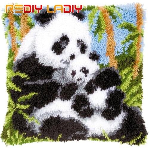 DIY Latch Hook Cushion Kits Panda Pillow Case Crochet Craft Acrylic Yarn for Embroidery Sofa Bed Cushion Cover Home Decoration