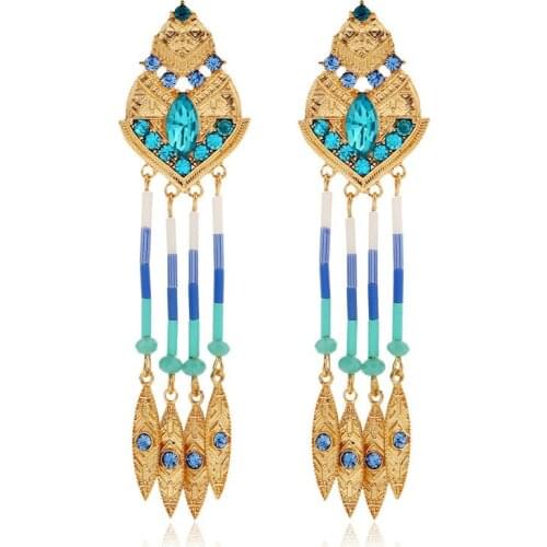 New Women Statement Long Crystal Drop Earrings Ethnic Vintage Tassel Bohemian Leaf Dangle Earrings Ladies Summer Jewelry