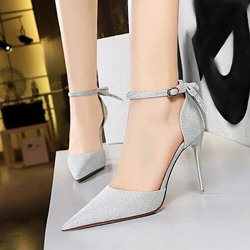 Womens Fashion High Heels Sandals Buckle Bow Ladies Pointed Toe Shoes Thin Heels Women Sexy Shoe Female Footwear 2021 New