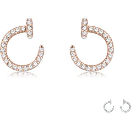 SILVERHOO 925 Sterling Silver Earrings For Women Shiny Full Cubic Zirconia Twisted Nails Stud Earring Fine Jewelry To Girlfriend