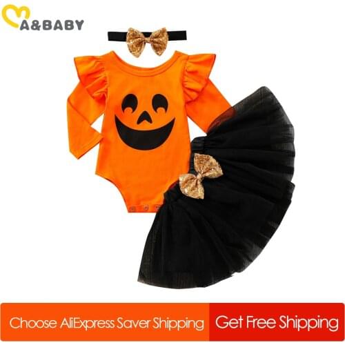 Ma&Baby 0-18M Newborn Infant Baby Halloween Costume Cute Pumpkin Outfits Long Sleeve Romper Tutu Skirts Clothes Set DD40