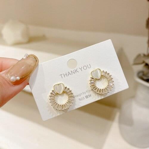 Opal Love Micro-Inlaid Zircon Earrings Female Korean Ins Cold Wind Retro Women Jewelry Simple Ear Stud