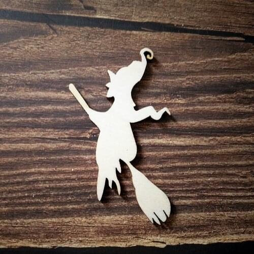 10pcs Wood Tags Witch Sitting On Broom Shape Tag Scrapbooking Halloween DIY Wooden Art Craft Halloween Party Home Decor