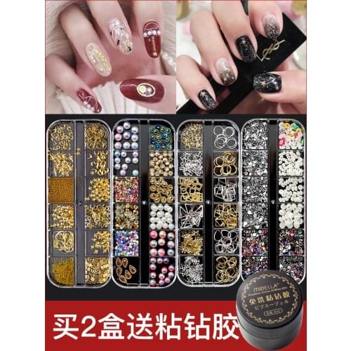 12 types Riveting Nail Nail Ornament Mixed Crystal Diamond Nail RhinestonesMulti-size Gems Metal Nail Rivets Studs (1 boxes )