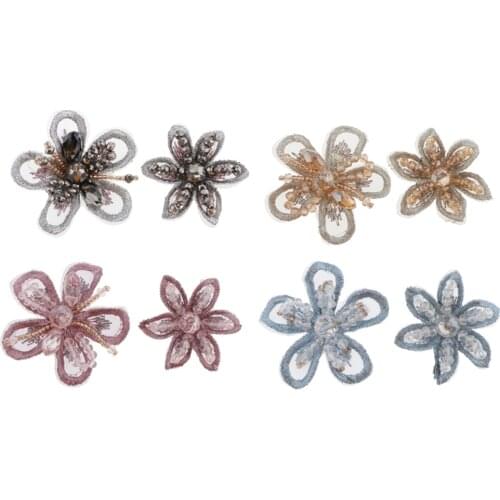 2 Pack Crystal Flower Design Beads Sew On Appliques Embroidery Patch Hat DIY