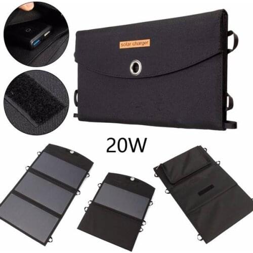 20W Foldable Portable Solar Panel Battery Charger Dual Port USB Power Bank Pack