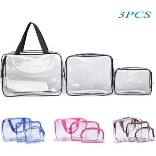 3pcs Cosmetic Bag Transparent Waterproof Large-Capacity Portable Lipstick Toiletries Skin Care Products Organizer Makeup Bag