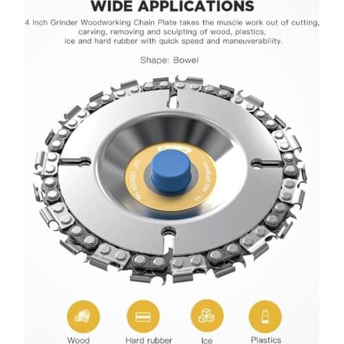 4 Inch 22 Teeth Grinder Chain Disc Cutting Disc 16mm Arbor Woodworking Carving Disc For 100/115 Angle Grinder /Circular Saw