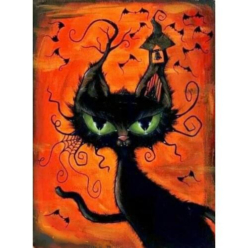 5D Diamond Painting Full Drill Round Halloween Cat Animal New Arrival Diamond Art Embroidery Home Decoration