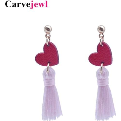 Carvejewl Tassel Earrings cute heart cotton tassel Drop Dangle Earrings For Women jewelry girl gift new fashion korean earrings