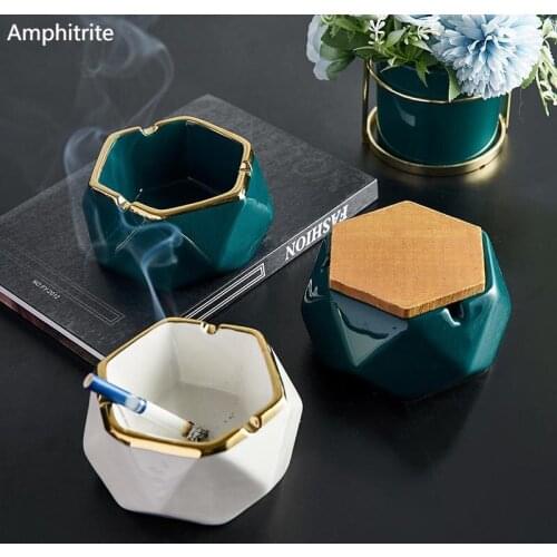 Lumber Ceramic Ashtray With Irregular Creative Round Ashtray With Anti Fly Ash Cover Home Decoration Modern Office Storage Home
