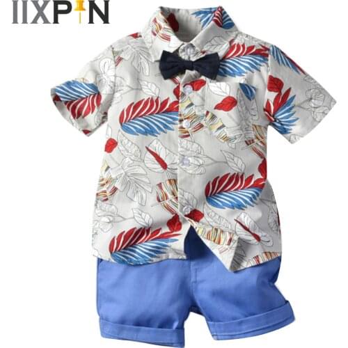 Toddler Baby Boy Shorts Sets Hawaiian Outfit Infant Kid Leave Floral Short Sleeve Shirt Top Shorts Summer Suits Childrens Sets