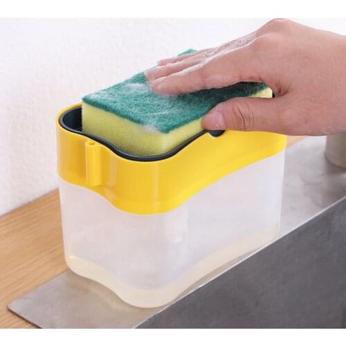 Soap Dispenser Pump With Sponge Manual Press Cleaning Liquid Dispenser Container Soap Organizer Kitchen Bathroom Cleaner Tool