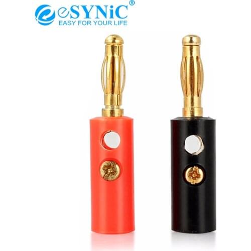 ESYNiC 20Pcs Black Red Banana Plugs 4mm Gold Plated Audio Speaker Plugs Connector Fitted For Most Speakers Worldwide Cable Plug