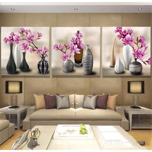 HUACAN 3pc/set Diy 5d Diamond Painting Flower Diamond Mosaic Diamond Embroidery Triptych Full Display Pictures Of Rhinestone