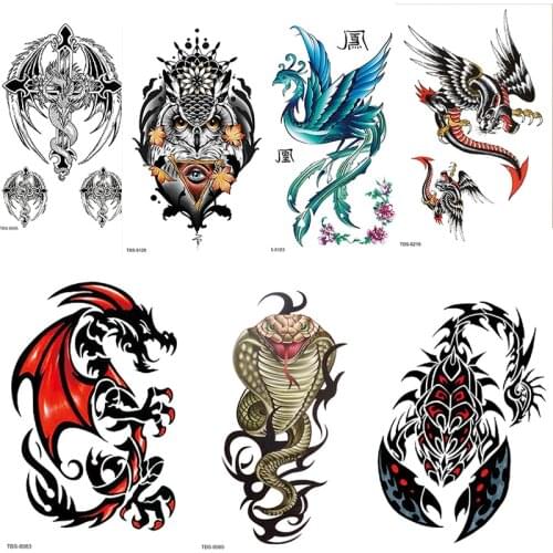 Fake Tattoo Women Men Waterproof Tatoo Sticker Arm Neck Phoenix Snake Fox Tattoos Temporary Sex Tattoos Stickers Decals wolf