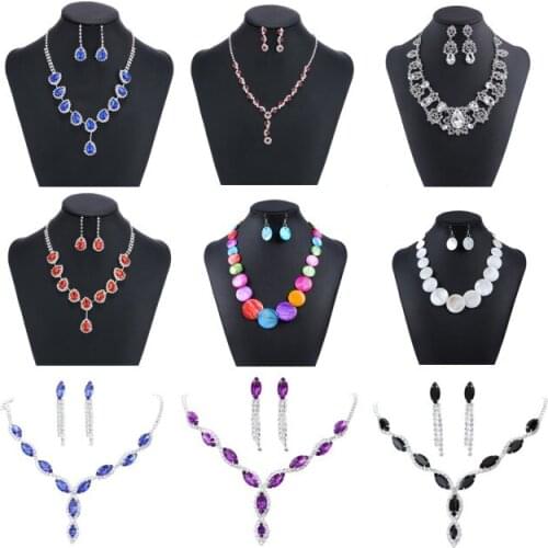 Crystal Bridal Wedding Jewelry Sets African Beads Silver Blue Red Purple Color Rhinestone Women Necklace Sets Engagement Jewelry