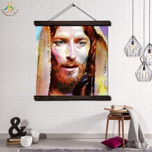 Jesus Christ Modern Wall Art Print Pop Art Picture And Poster Solid Wood Hanging Scroll Canvas Painting Home Decor Lord God
