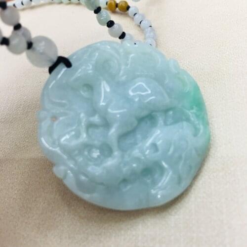 Pure natural Emerald jade hand-carved light green dog zodiac pendant three-color jade jade necklace sweater chain