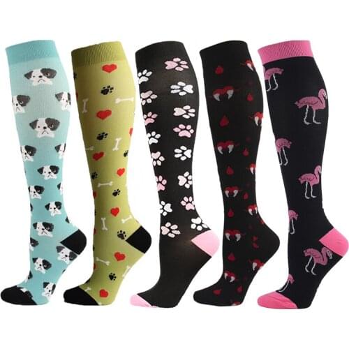 Novelty Animal Compression Socks Men Women Cartoon Funny Dog Bones Flamingo Long Socks Happy Personality Nylon Sports Socks Gift