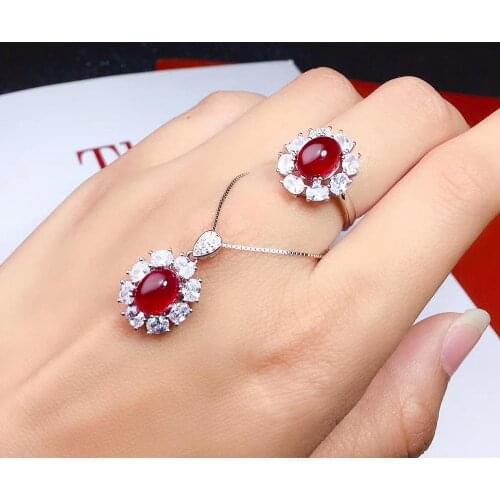 New Arrival Real and Natural Ruby jewelry set Natural Real Ruby 925 sterling silver 1pc Ruby pendant,1pc Ruby ring