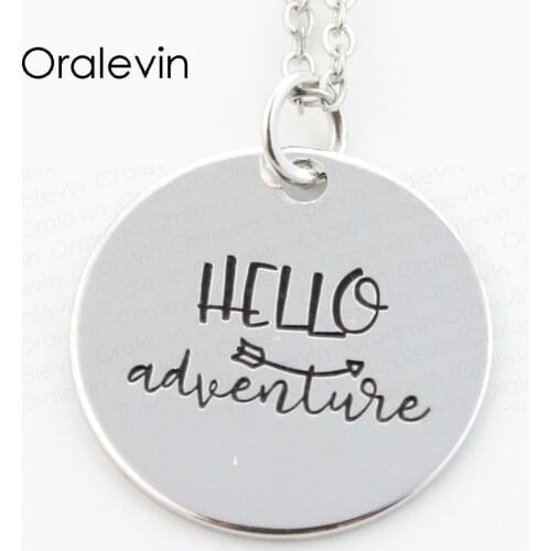 Wholesale HELLO ADVENTURE Engraved Disc Pendant Charms Necklace Lover Gift Jewelry 10Pcs/Lot,#LN250
