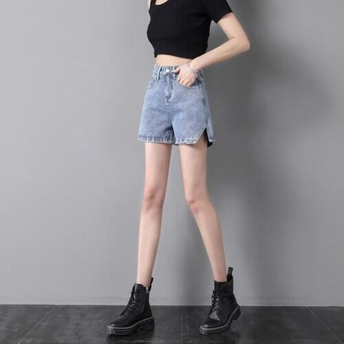 Shorts Female 2021 High Waist Streetwear Womens Shorts Harajuku Denim Split Fork Wide Legs Blue Shorts Plus Size XXL